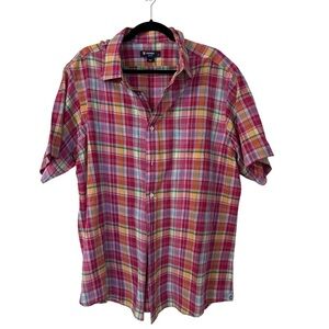 Cremieux Classics Men’s Short Sleeve Pink & Orange Plaid Button Up Sz XL GUC